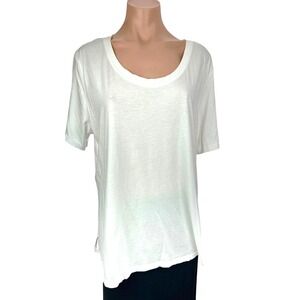 Eddie Bauer XXL Women's White Pullover Top Short Sleeve Cotton/Modal Scoop Neck